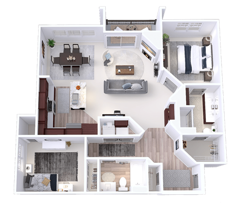 Floor plan for 2 beds, 2 baths, 1234 sqft